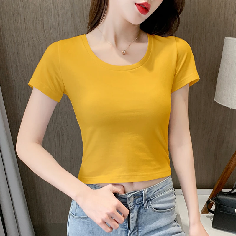 短款t恤女短袖露脐上衣2025年夏新款高腰修身紧身漏肚脐半袖体恤