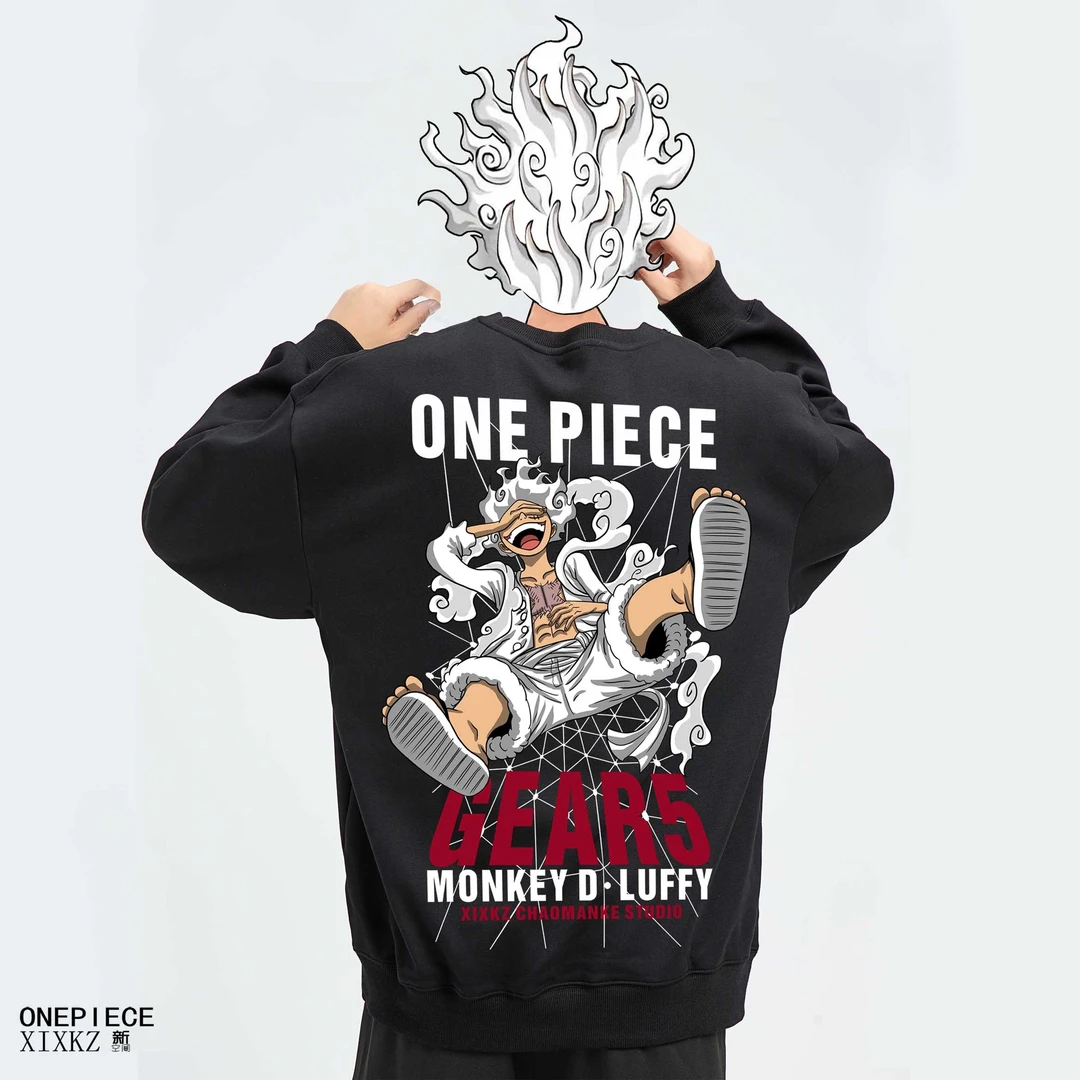 航海贼王卫衣加绒卡通动漫潮牌长袖圆领宽松男女秋冬季衣服路飞