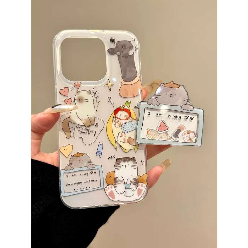 适用苹果iphone16promax支架15pro创意14pro小猫13摇摇乐手机壳
