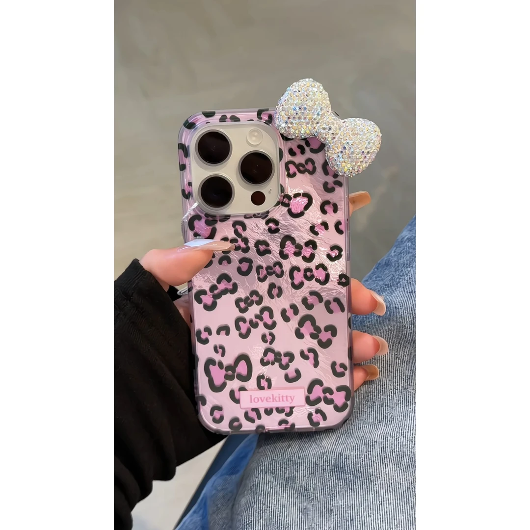 适用iphone15promax豹纹14pro蝴蝶结13pro立体12ins风手机壳
