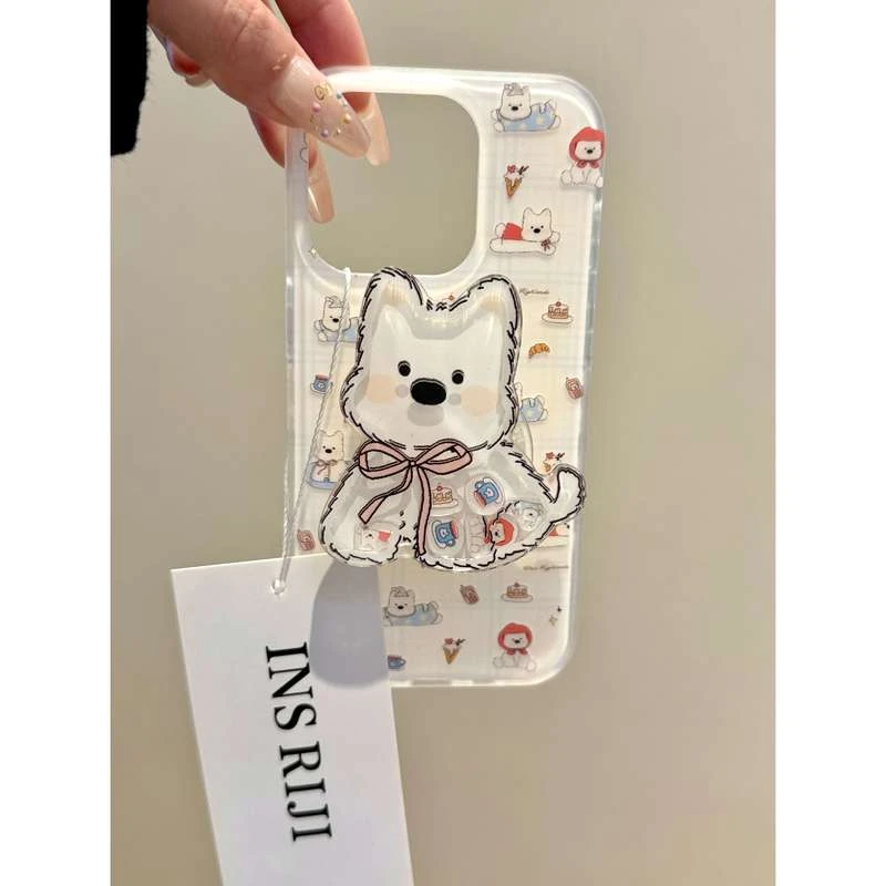 适用苹果iphone16promax立体15pro西高地14支架13可爱手机壳