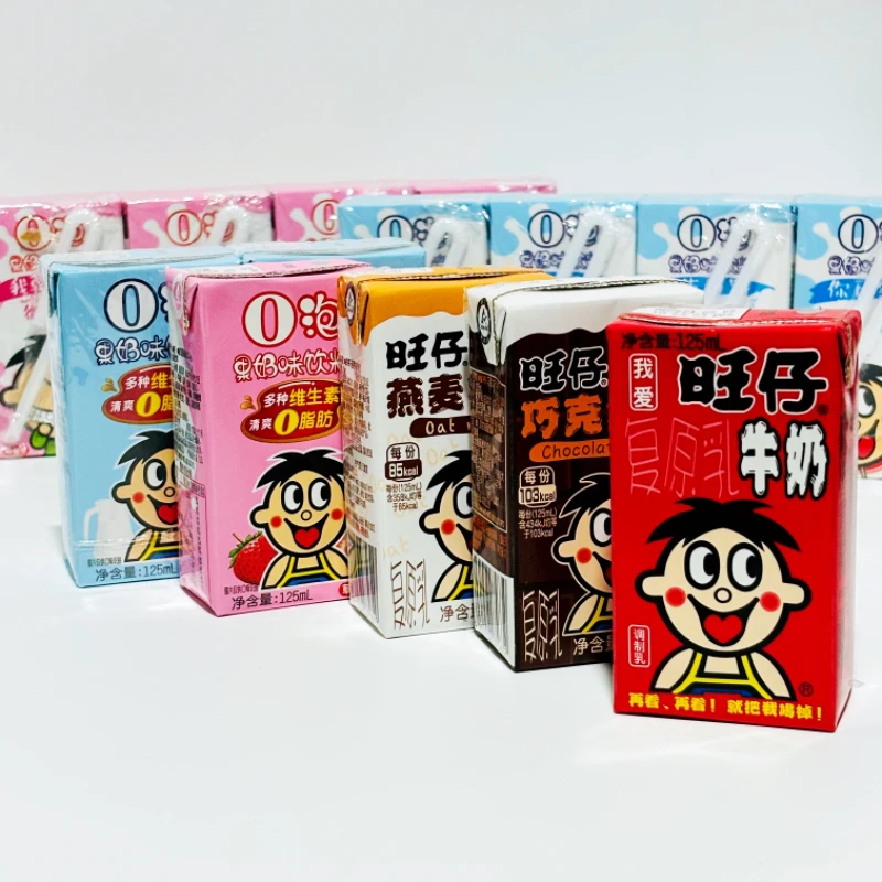 旺仔牛奶巧克力燕麦O泡果奶原味草莓味混合125ml盒装乳饮