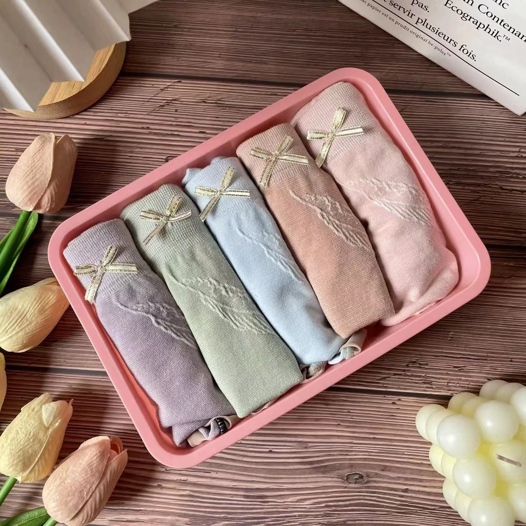 Xixue/希雪羽毛提花饭盒5条装女士棉短裤【均码80-150斤】