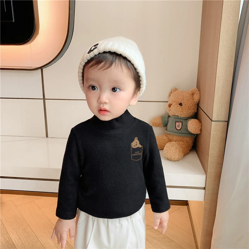 儿童德绒保暖内衣男童打底衫春秋女童上衣服中小童半高领宝宝t恤