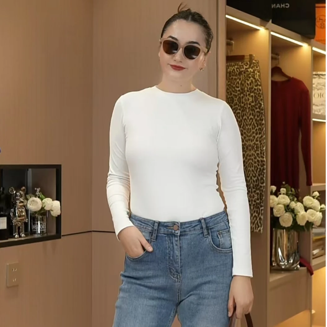 006款纯色圆领正肩长袖修身打底衫（娜姐推荐）时尚百搭显瘦休闲