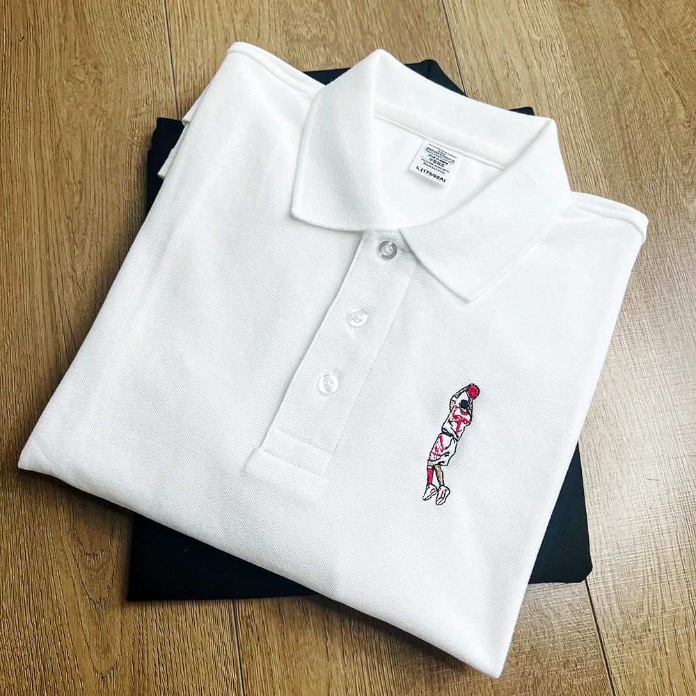 HHOP经典跳投干拔短袖刺绣图案短袖POLO衫男女同款纯棉夏季情侣