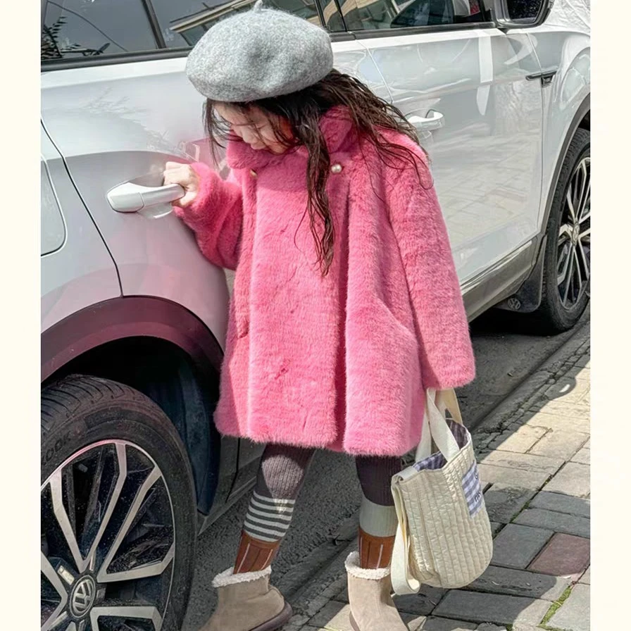儿童仿水貂外套女童斗篷款小女孩毛毛大衣中长款秋冬新款