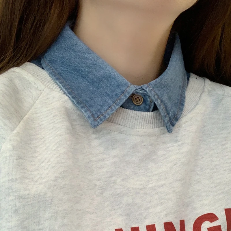 假领子女百搭衬衫领棉装饰秋冬牛仔尖领搭配卫衣毛衣春圆领韩版潮