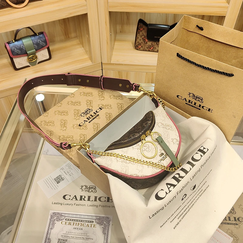 涂鸦马车撞色腰包韩版时尚百搭小众腋下包女复古气质单肩斜挎包