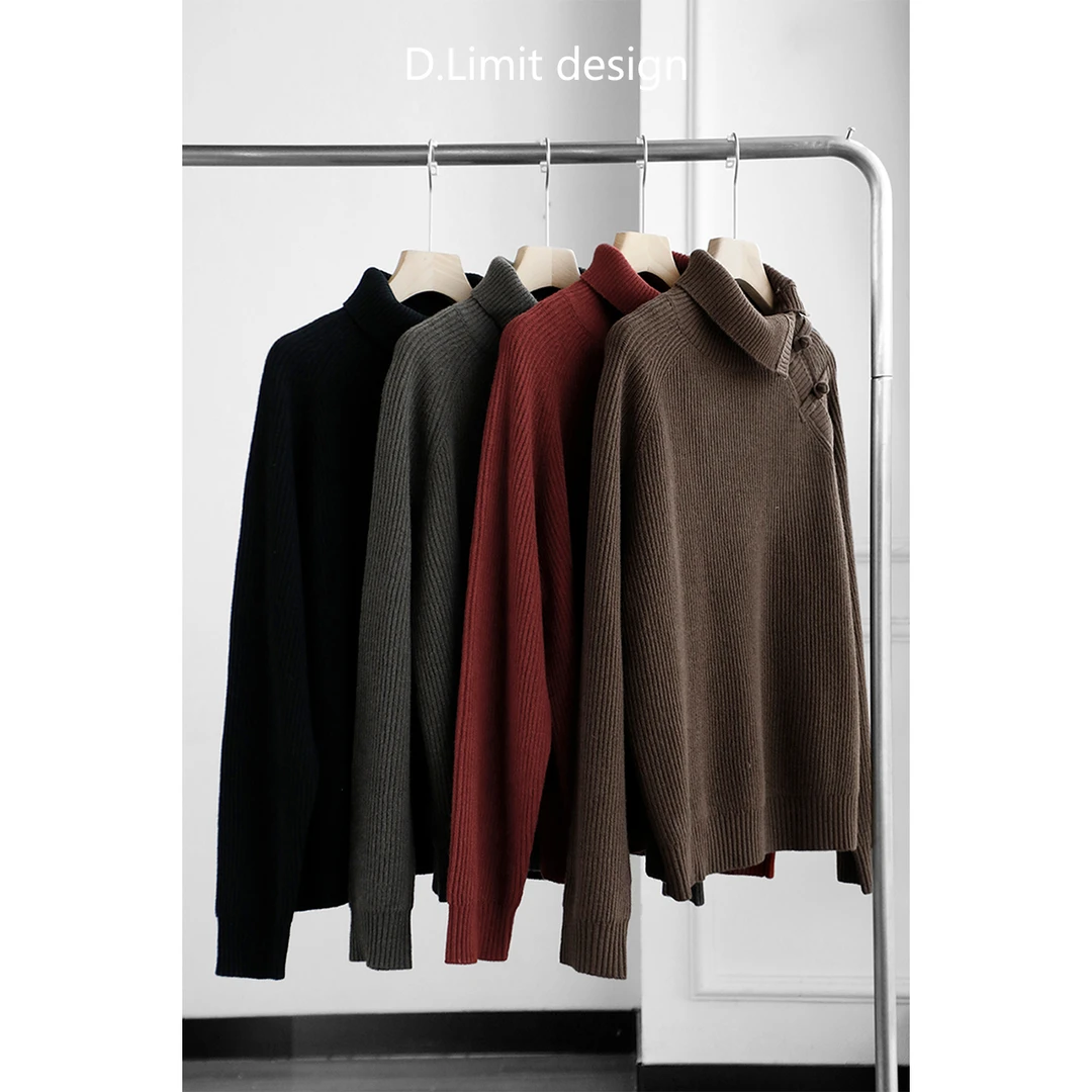 【D.Limit design】中国风斜盘扣高领针织衫（7）--100绵羊毛