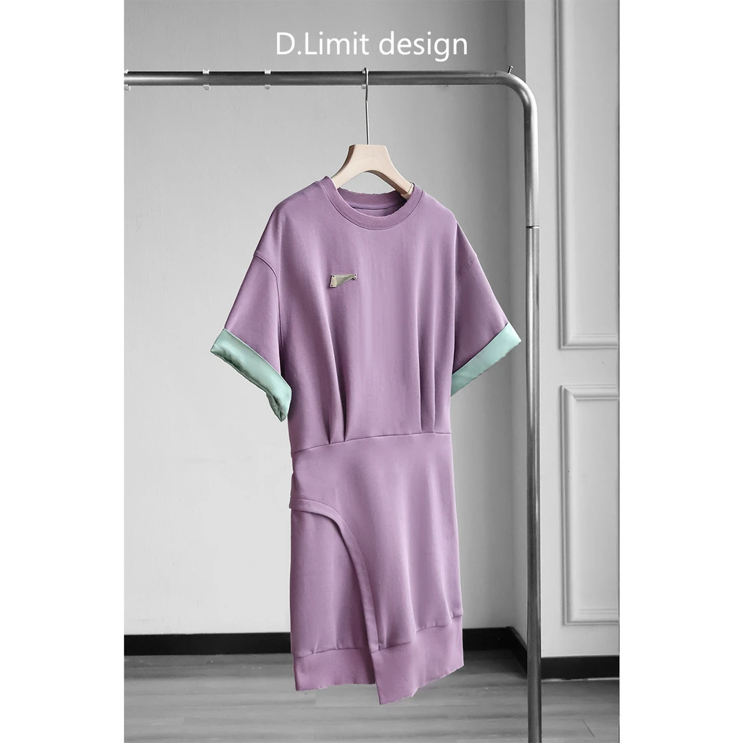 【D.Limit design】设计款不对称拼接圆领连衣裙