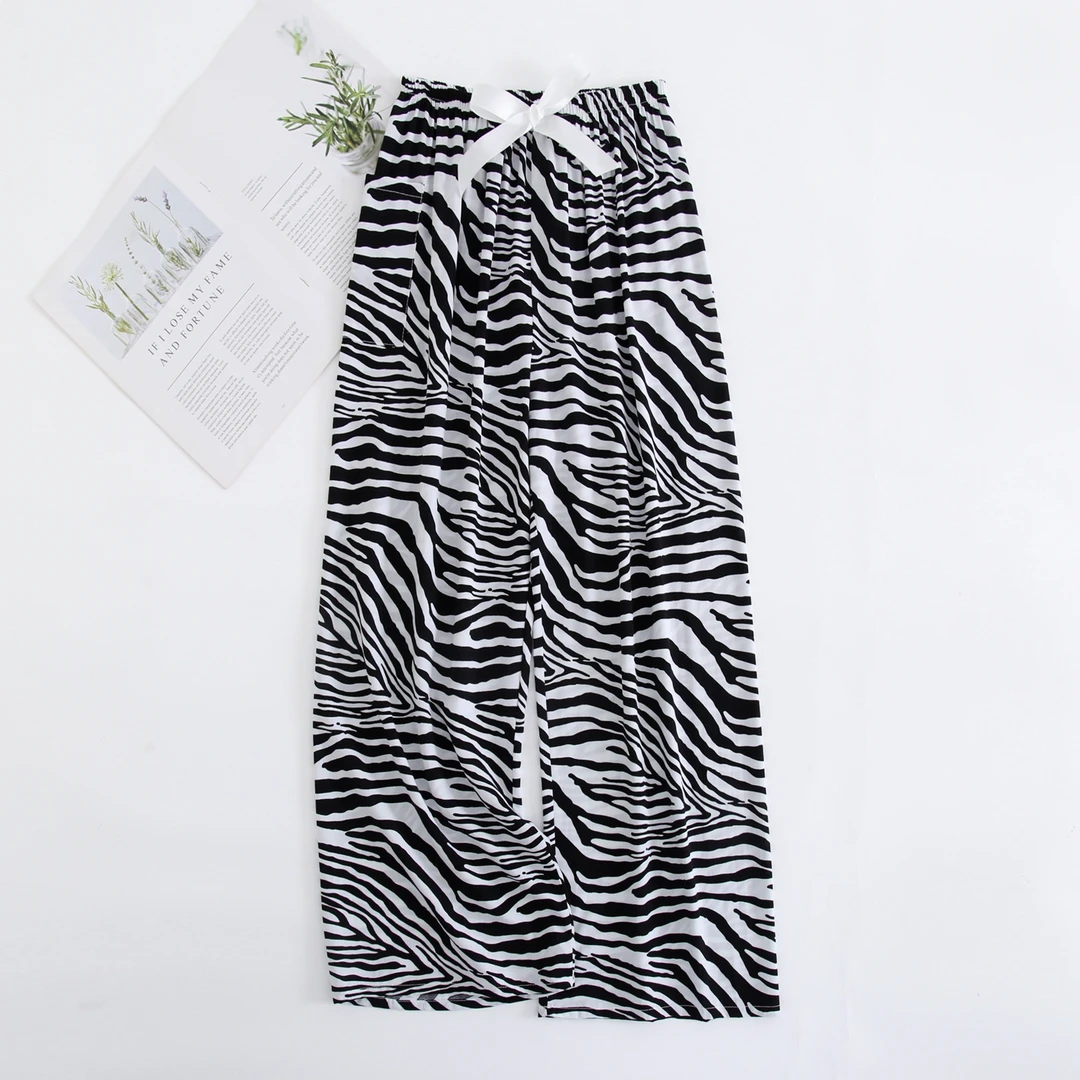 夏天睡裤女士绵绸薄款家居裤印花透气凉爽阔腿裤女生宽松裤可外穿