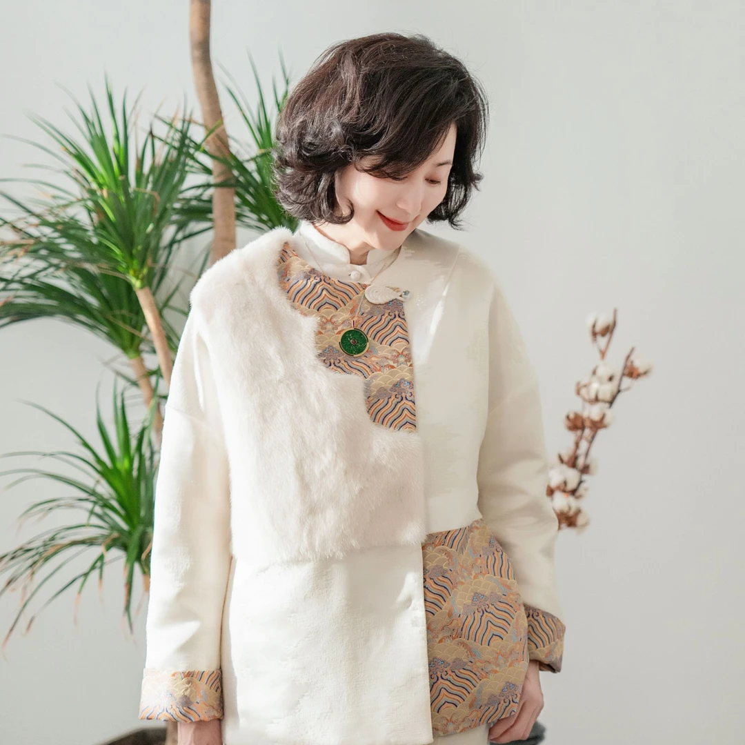 【维姐精选】LY  广寒宫  宋锦蚕丝水貂拼接中式国风鹅绒服6370