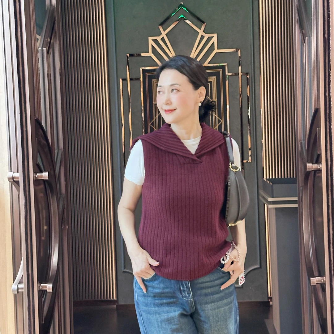 【维姐精选】LB 如影随形  进口澳毛大翻领V型套头马甲针织衫