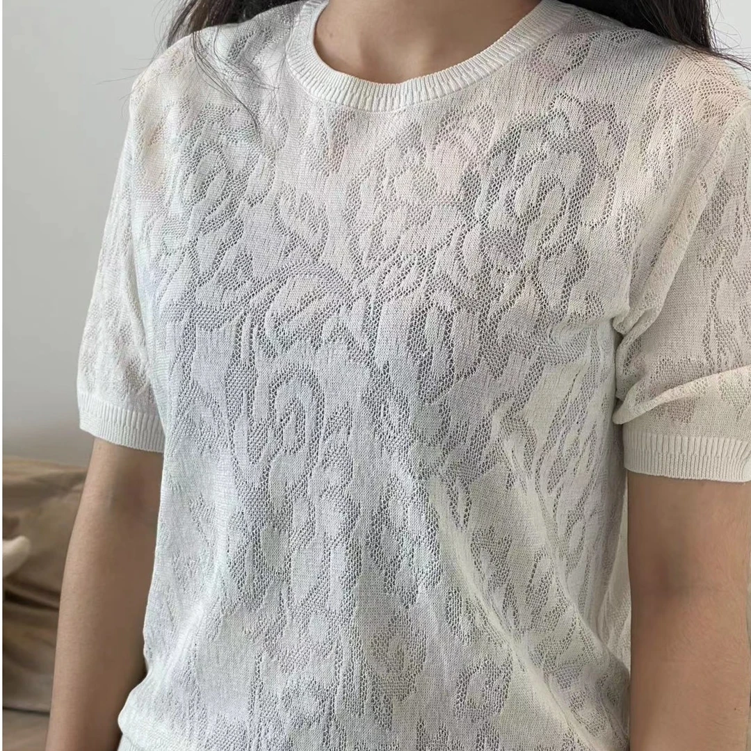 【维姐精选】CJC艺术浮雕  艺术提花圆领针织上衣蕾丝DLS2301ND