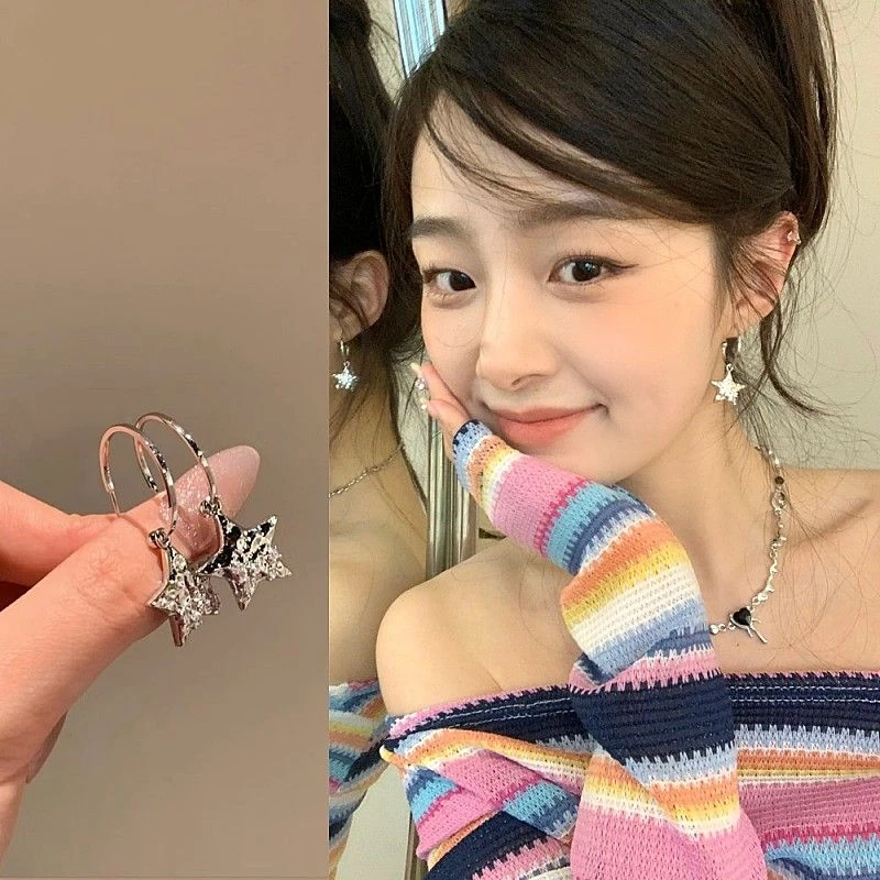 个性千禧辣妹星星耳环轻奢小众耳钉女设计感高级五角星耳圈耳饰品