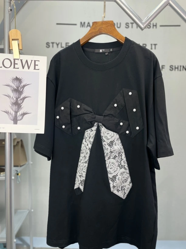 君家珠珠蝴蝶结设计短袖