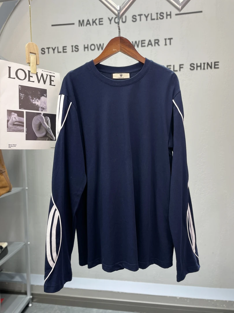 君家条纹纯色打底衫蓝色