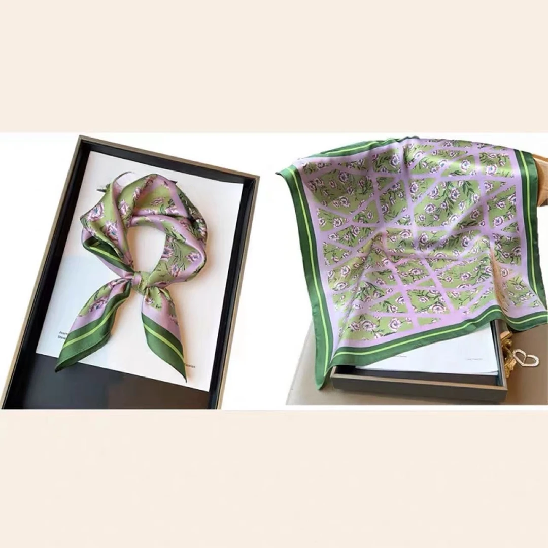 桑蚕丝杨采钰同款紫色小花53方巾女士丝巾围巾防晒披肩外搭A053