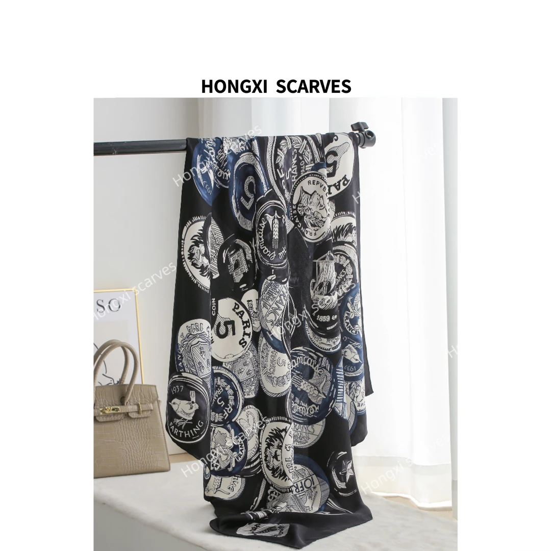 桑蚕丝单面14姆米斜纹砂洗货币87方巾女士真丝丝巾围巾披肩D024