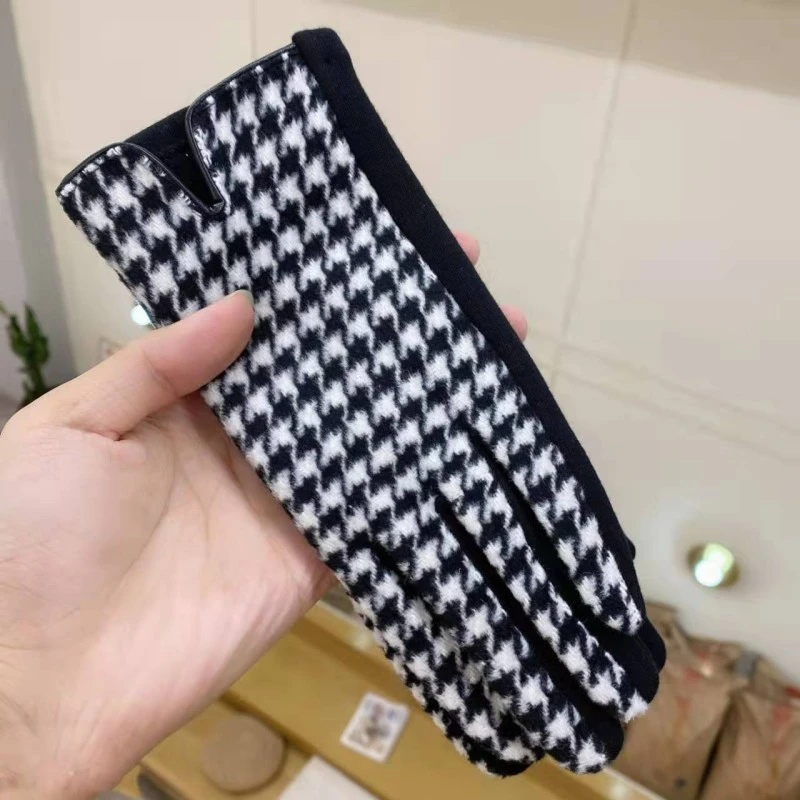 韩国东大门秋冬女款千鸟格百搭复古英伦格子韩版分指触屏手套S005
