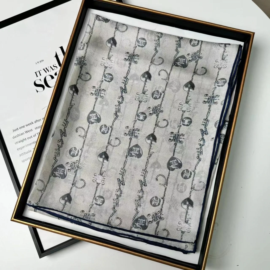 桑蚕丝单面西丽纱藕灰色奢链105方巾女士丝巾真丝防晒大披肩F169