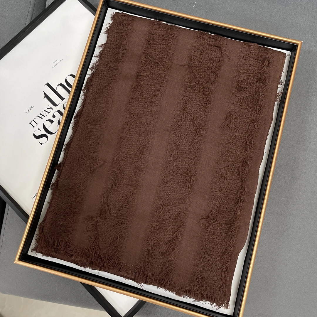 羊毛咖啡色美拉德风法式轻奢剪毛须200*70长巾百搭围巾披肩M010