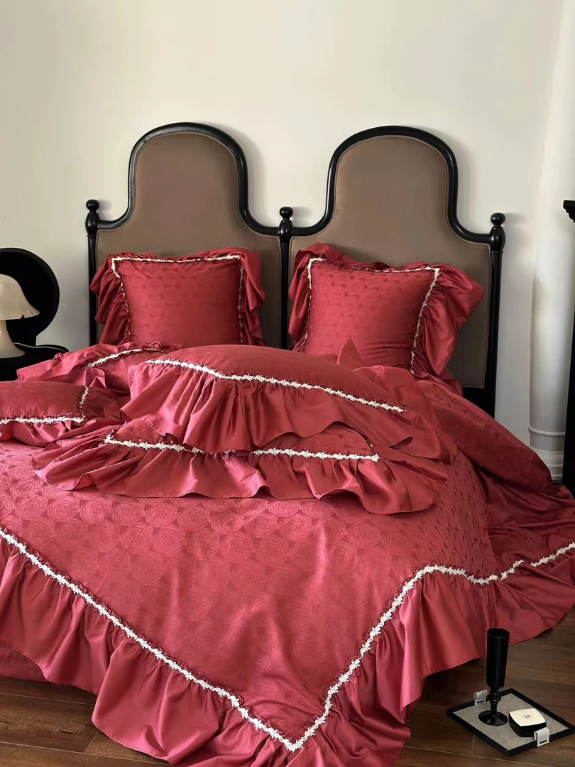 法式长绒棉提花高定大花边工艺四件套WY魅惑