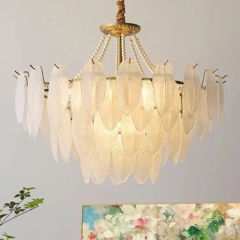 羽毛琉璃水晶吊灯法式后现代客餐厅家用护眼灯新款大气餐厅卧室灯