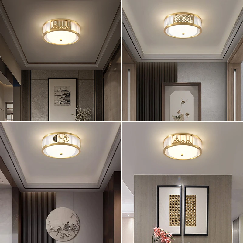 新款全铜过道灯玄关灯新中式简约圆形楼梯走廊灯门厅阳台吸顶灯