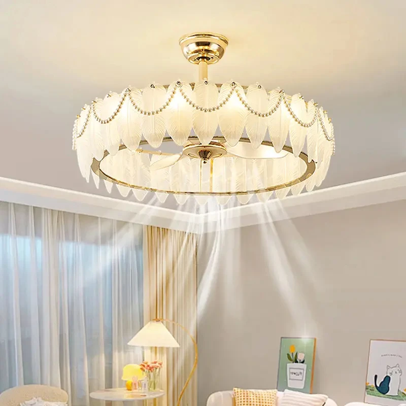 轻奢水晶风扇灯客厅法式吊扇新款变频欧式餐厅大风量风扇吊灯静音