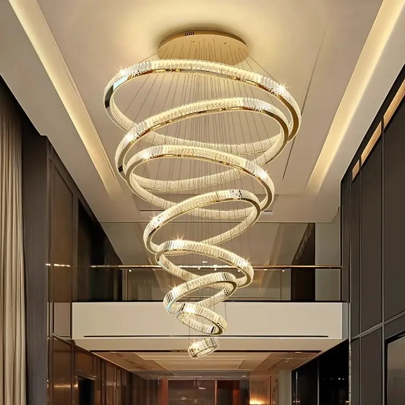 星的光复式楼别墅客厅大吊灯简约现代轻奢水晶灯挑高楼梯灯长吊灯