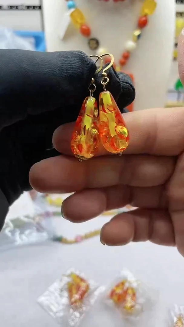 【闪购商品】琥珀耳饰14K金镶嵌A118 ER