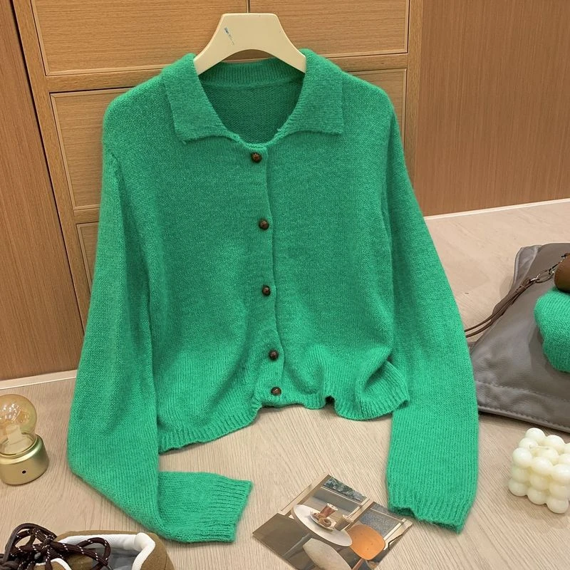 A33软糯毛衣外套女短款2024年秋冬季宽松慵懒高级感针织开衫上衣