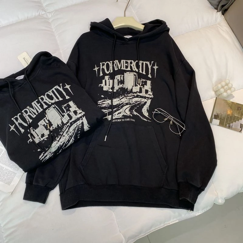 F12薄款连帽卫衣女时尚潮流宽松2024秋季新款设计感套头外套上衣