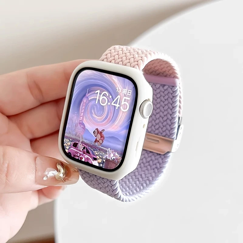 编织适用苹果iwatch7/6/5/4/3se手表表带iWatch8尼龙s9腕带秋冬女