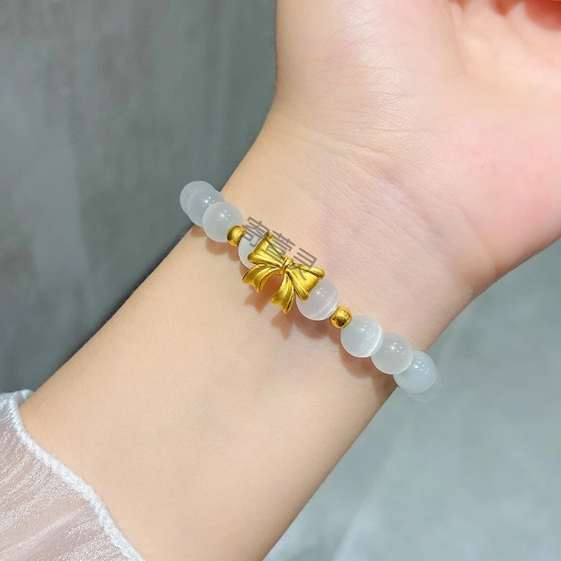 黄金转运珠手链999足金在逃公主蝴蝶结手串 多样性发一