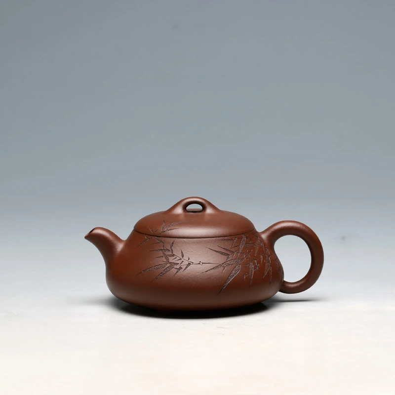 宜兴紫砂壶 周倩全手工 280CC汉棠石瓢壶 储亚军刻竹 明理茶艺