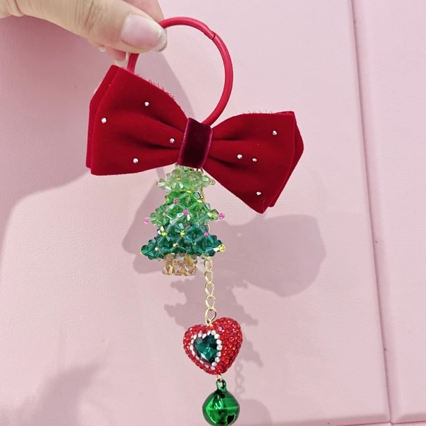 GE-1195【选满9.9发货】蝴蝶结加大圣诞树点钻爱心铃铛手机链重工版