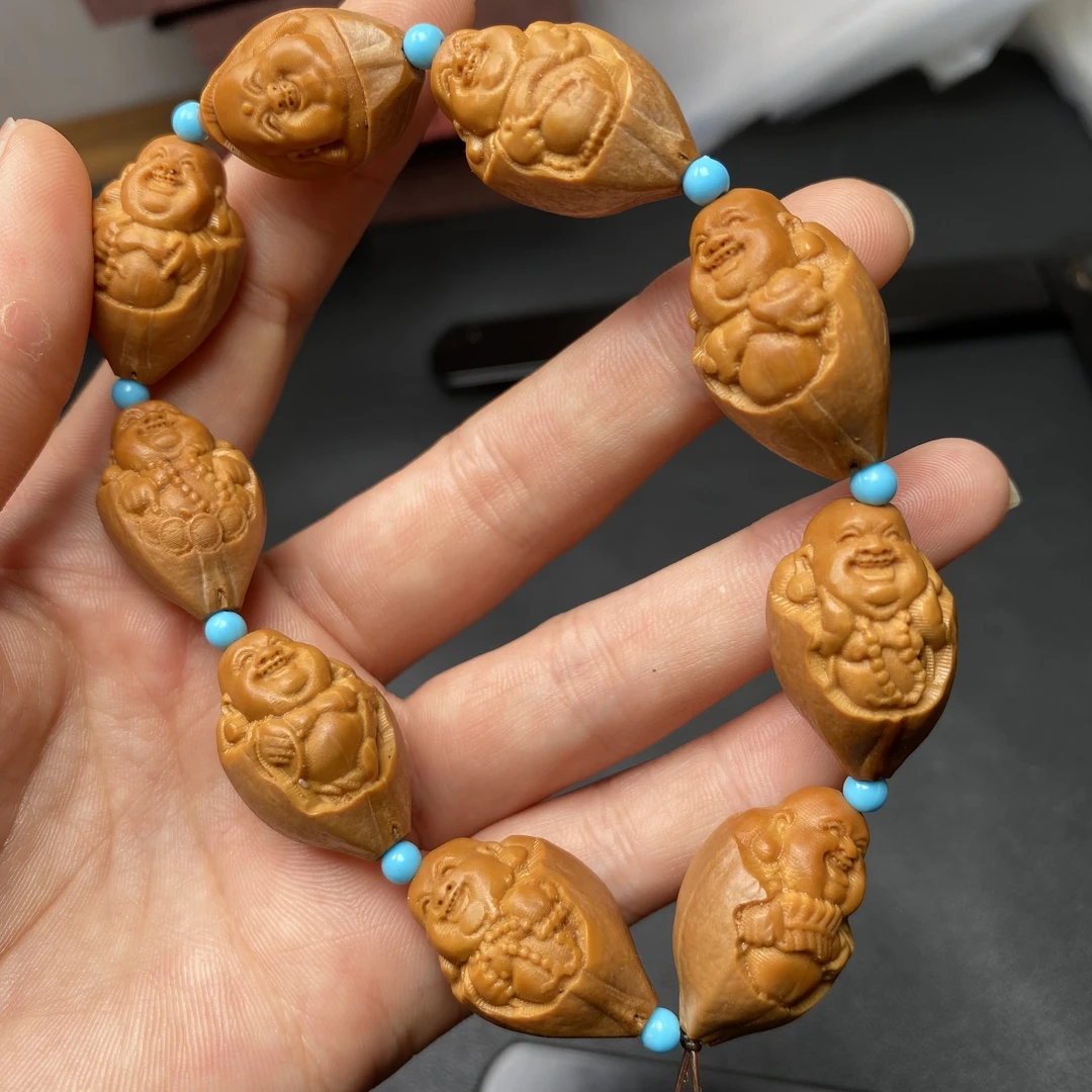 橄榄核核雕手串宋小原皮弥勒