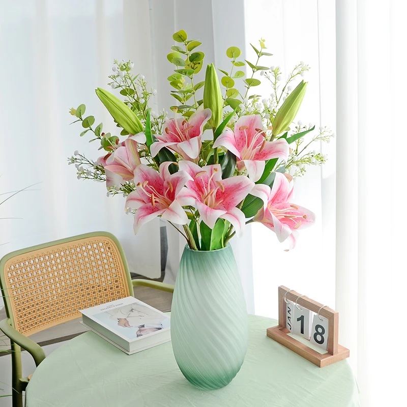 手感仿真百合花假花仿真花束客厅餐桌家居装饰摆件轻奢高端花艺