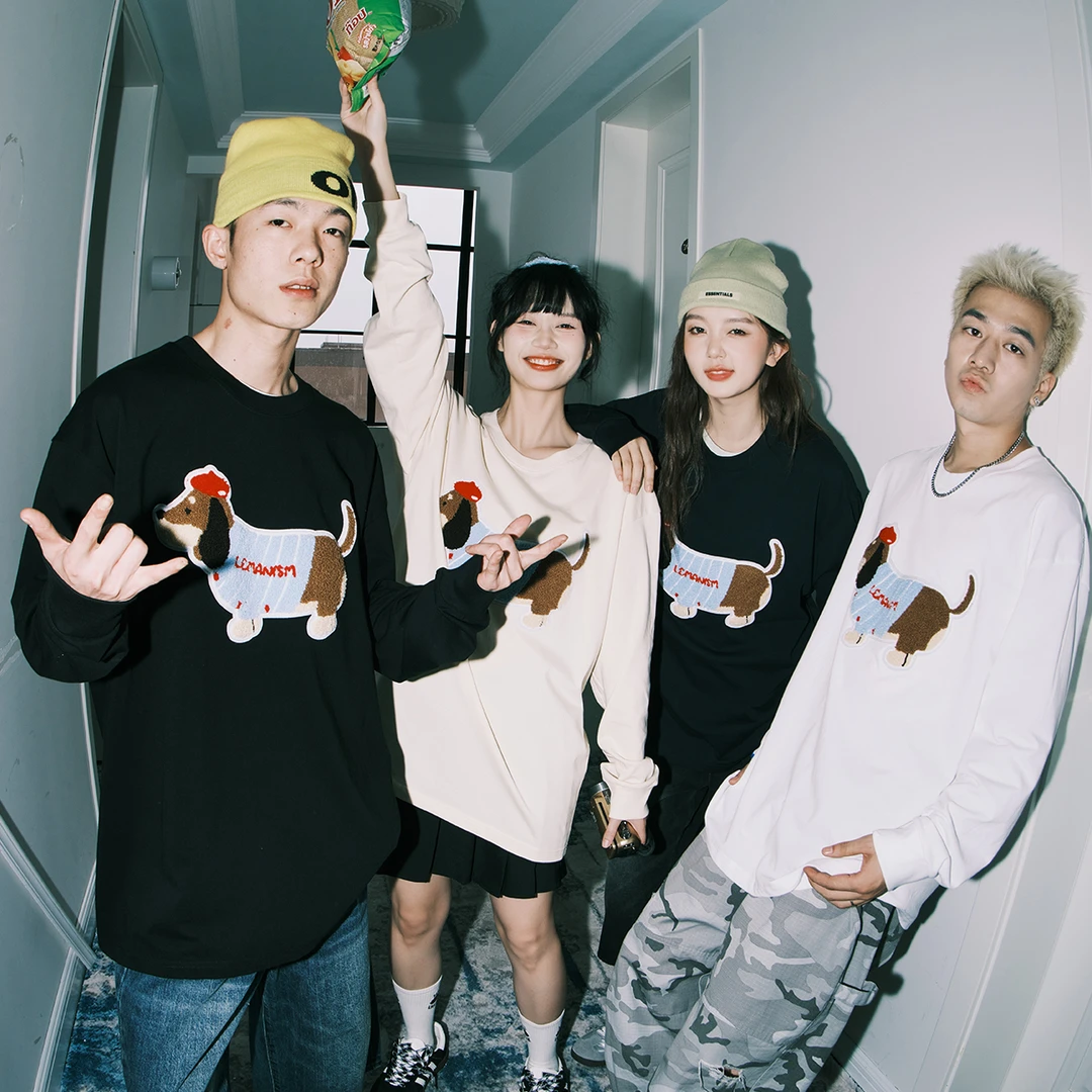 【lemanism】腊肠狗毛巾绣长袖春秋季260g重磅纯棉情侣款