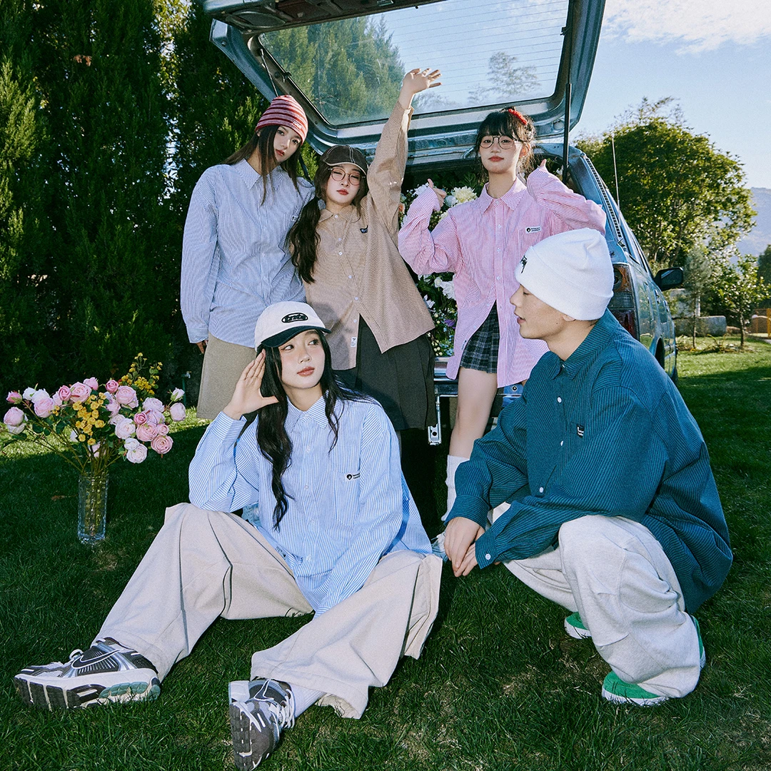 lemanism春季情侣款竖条纹宽松叠穿长袖衬衫外套