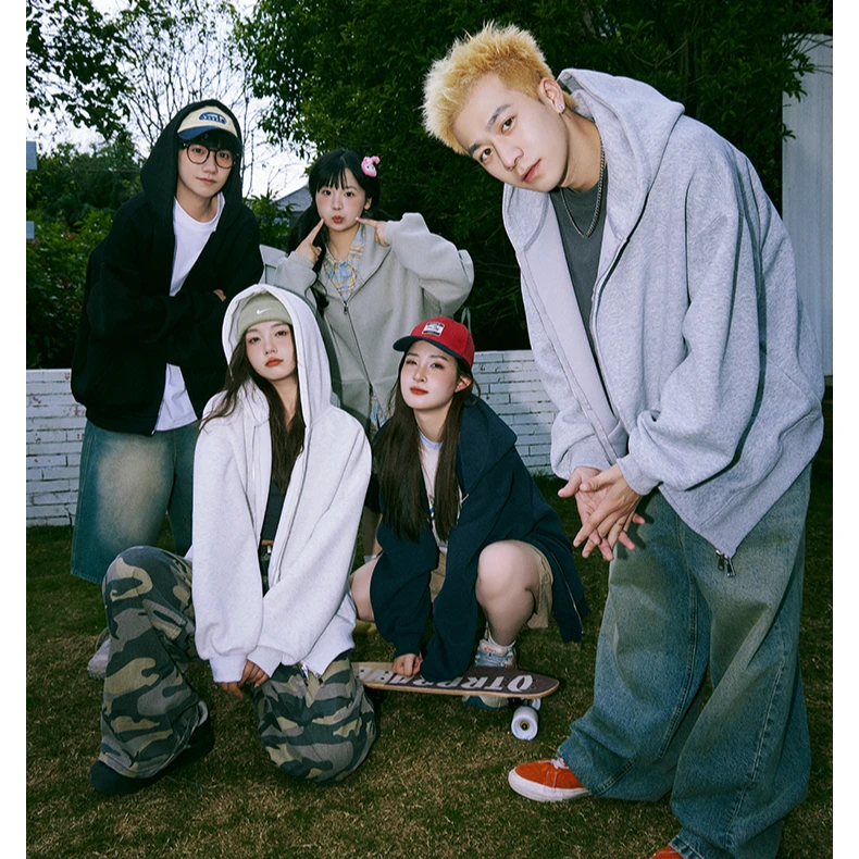 lemanism【高质感】美式复古420g重磅纯色连帽卫衣开衫情侣春秋