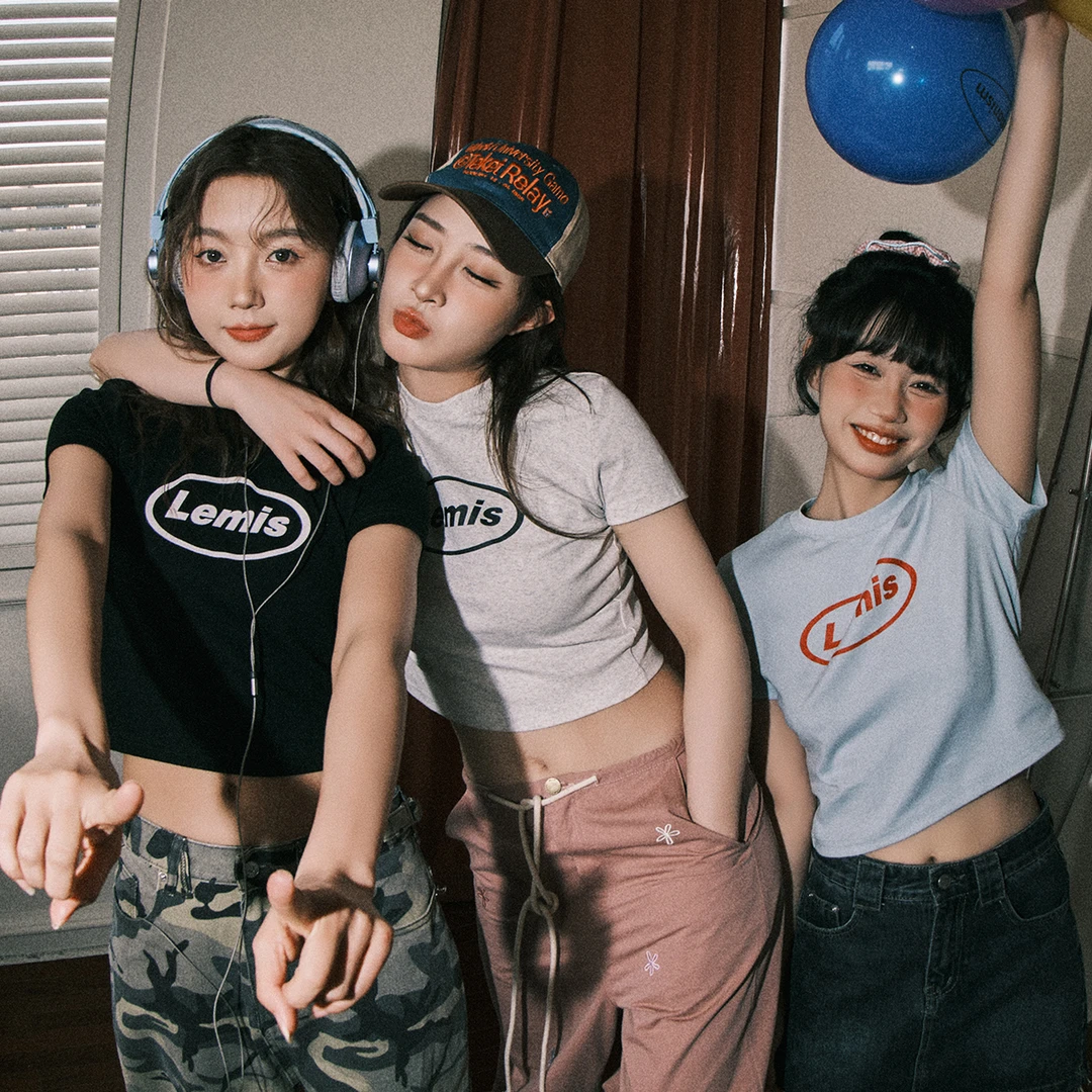 Lemanism美式夏季正肩修身显瘦半袖短t女内搭体恤衫