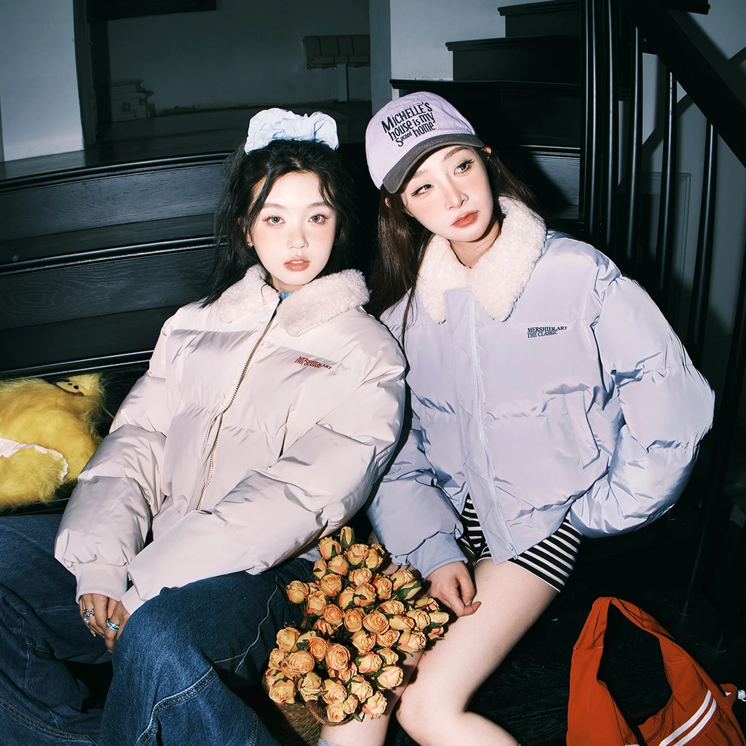 lemanism潮牌毛领短款棉服女2024冬季新款纯色保暖棉袄棉衣外套女