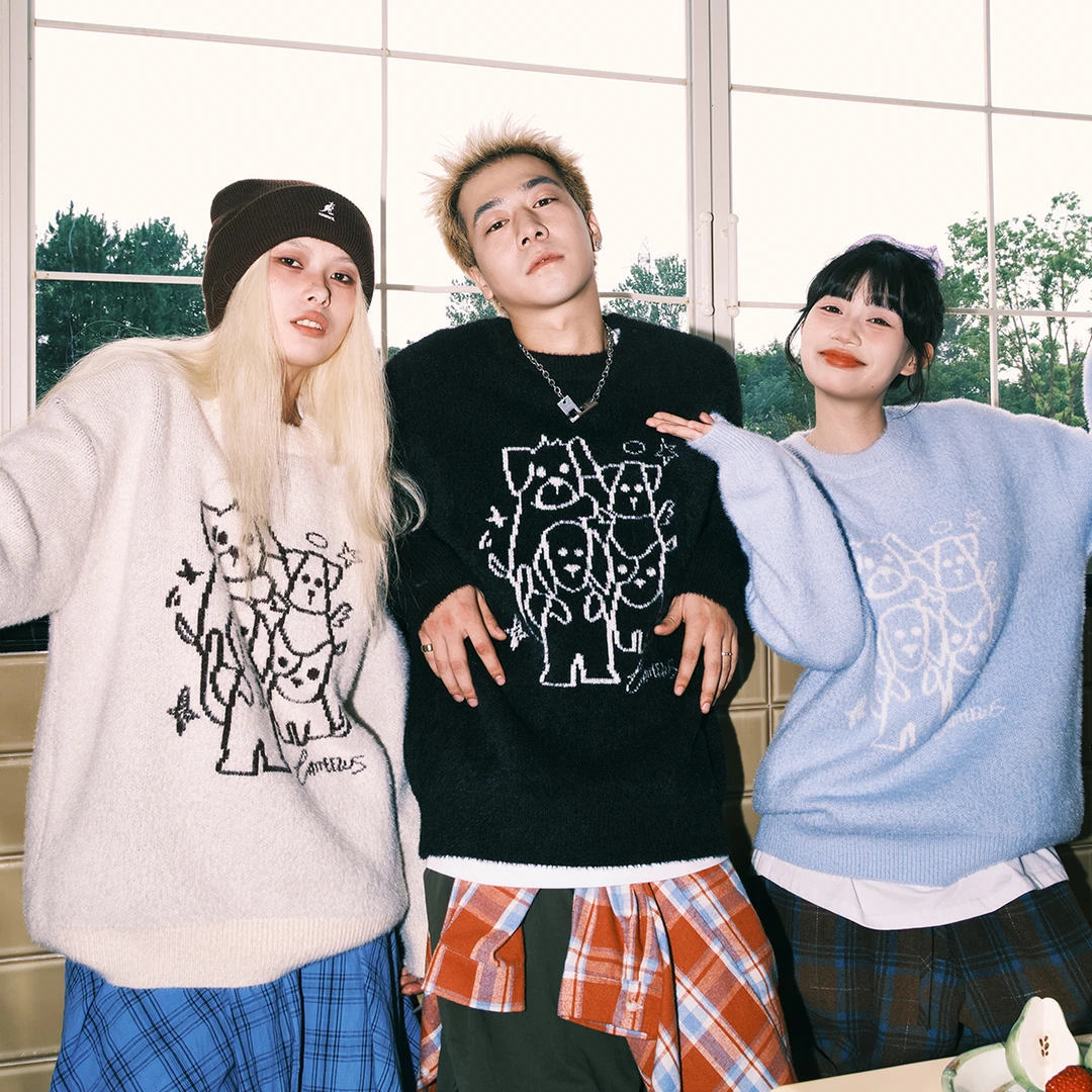 lemanism潮牌2024秋冬宽松慵懒男女同款卡通针织毛衣线衫