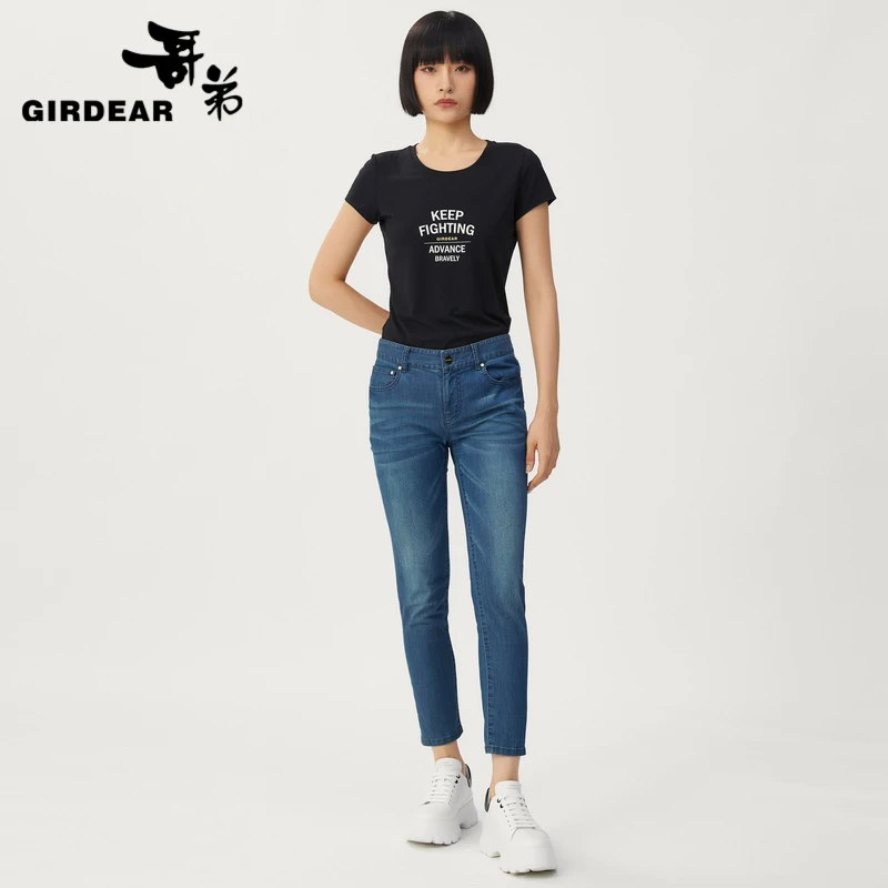 GIRDEAR/哥弟新款时尚柔软显瘦中腰九分裤舒适冰丝牛仔裤1100135