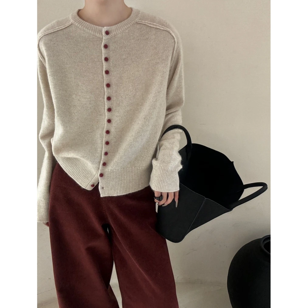 【释上•SHISARIG】【一排扣丝绒扣立体边开衫】女士针织衫宽松外穿