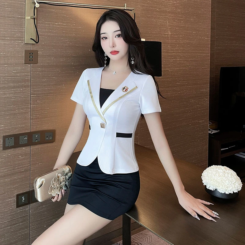 酒店空姐制服裙装短袖夏天透气修身桑拿技师服女士按摩师工作服装